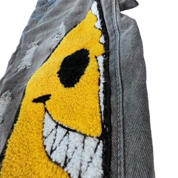 🎉SALE🎉 Distressed Denim Jeans Cartoon Graphic‎ Smiley Face Skull Streetwear 30 - Picture 14 of 14
